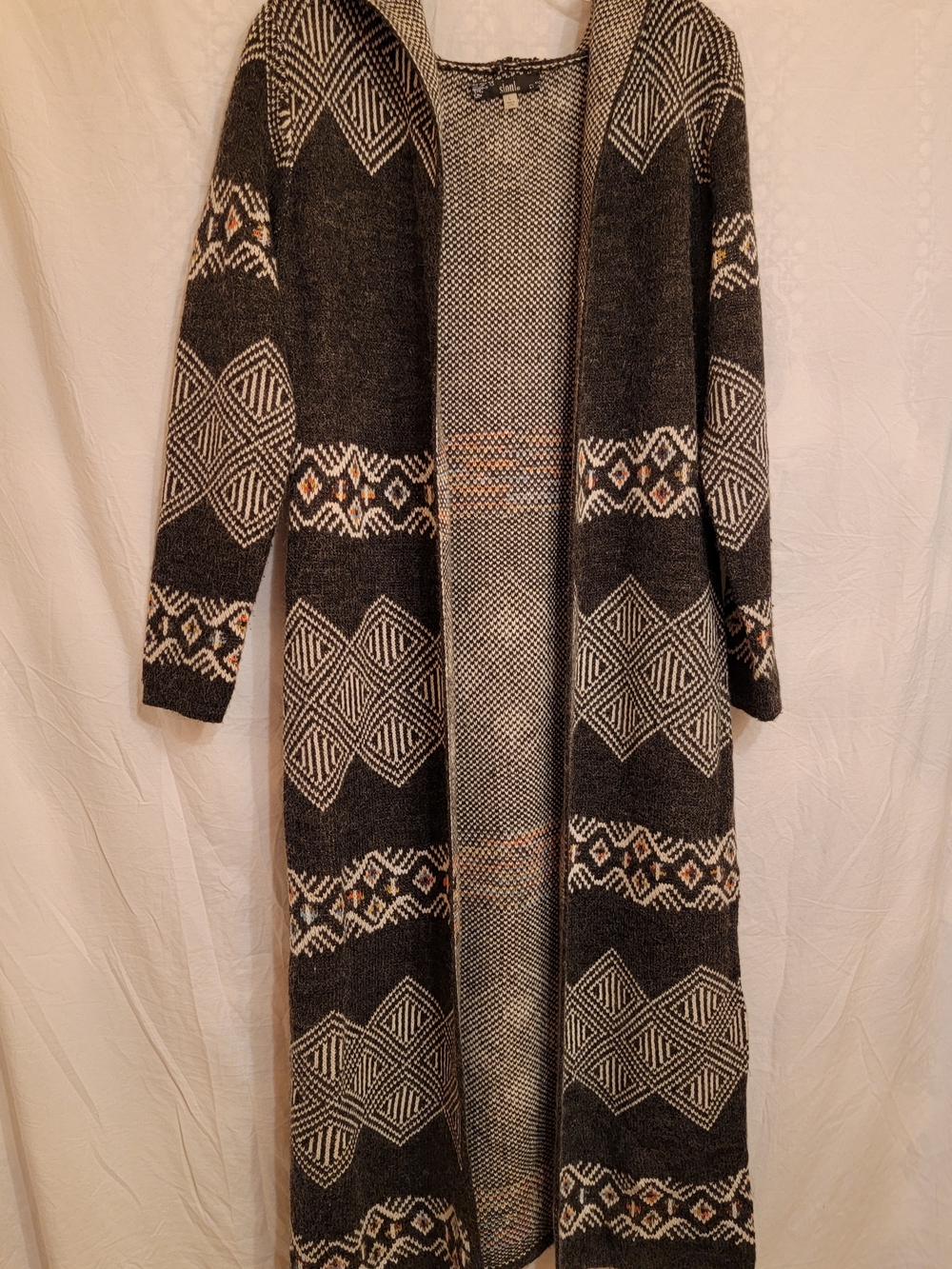 Sioni Long Hooded Cardigan — Aztec Diamond Knit | Size L | NWOT